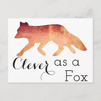 Clever as a Fox Typographical Watercolor Postcard