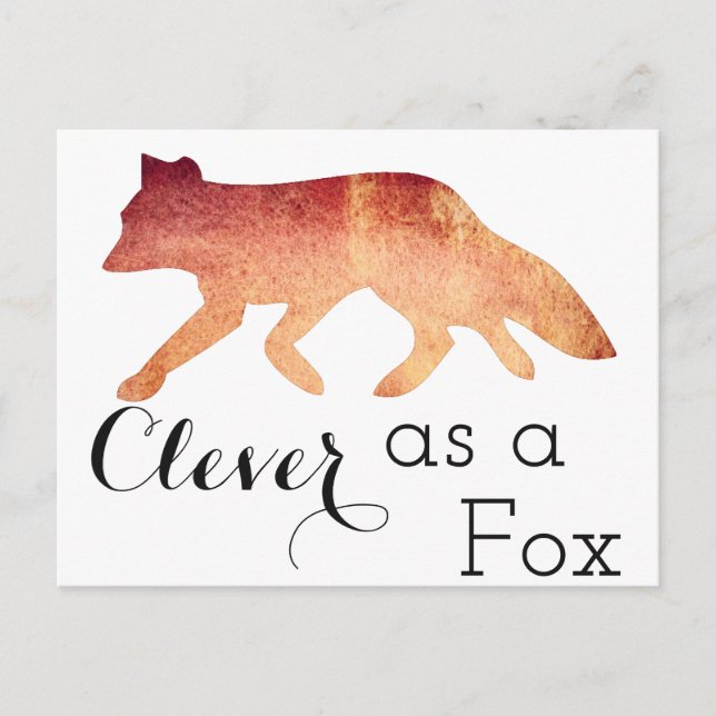 Clever as a Fox Typographical Watercolor Postcard (Front)