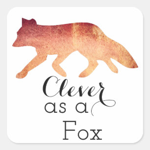 Clever as a Fox Typographical Watercolor Square Sticker