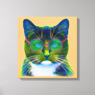 Clever Cat with Glasses Stretched Canvas Print