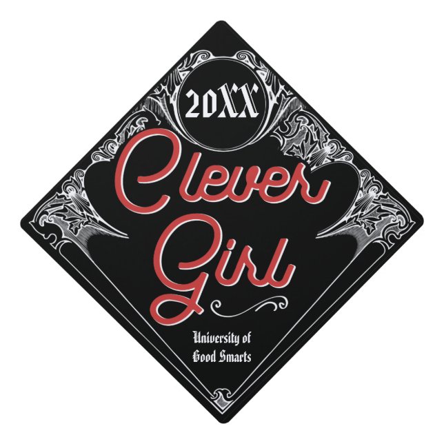 Clever Girl Vintage Style Grad Cap Topper (Front)