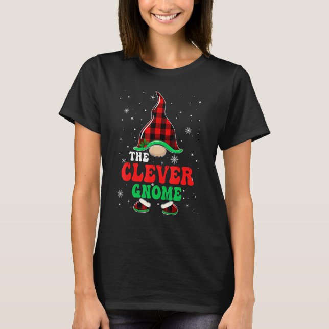 Clever Gnome Buffalo Plaid Matching Family Christm T-Shirt (Front)