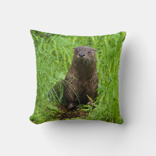 Clever River Otter Throw Pillow
