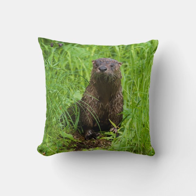 Clever River Otter Throw Pillow (Front)