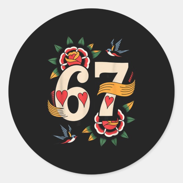 Clic 67 Tattoo Six Seven Valentines Day Ker  Classic Round Sticker (Front)