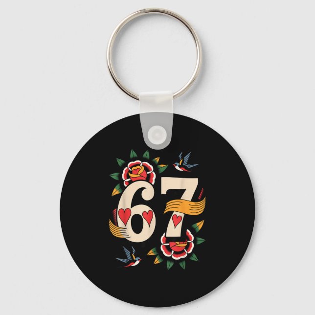 Clic 67 Tattoo Six Seven Valentines Day Ker  Keychain (Front)