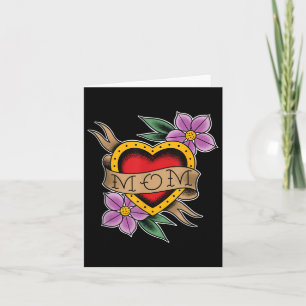 Clic Mom Heart And Flowers Old School Tattoo Art  Card