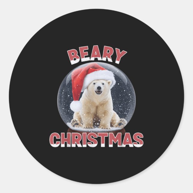 Clic Snow Globe Christmas Lar Bear  Classic Round Sticker (Front)