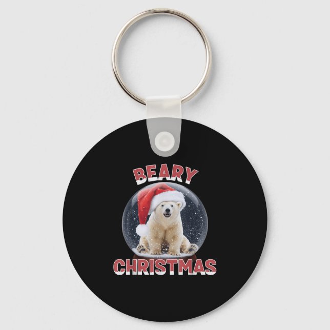 Clic Snow Globe Christmas Lar Bear  Keychain (Front)