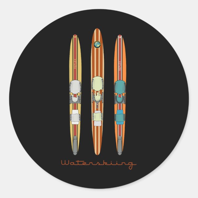 Clic Vintage Water Skis  Classic Round Sticker (Front)