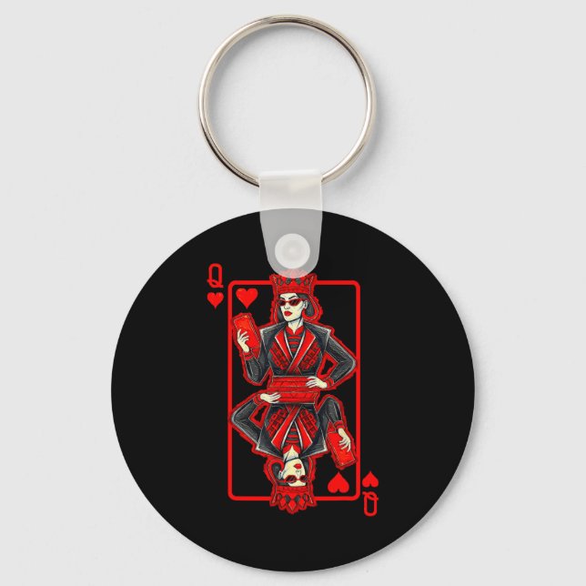 Clic Whimsical Queen Of Hearts Sungles Playing Car Keychain (Front)