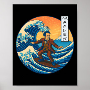 Clical Musician Mahler Ukiyo-e Surfing Poster