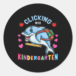 Clicking Into Kindergarten Dolphin Back To School Classic Round Sticker