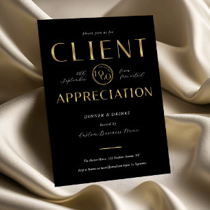 Client Appreciation Day Black & Gold Logo Company Invitation
