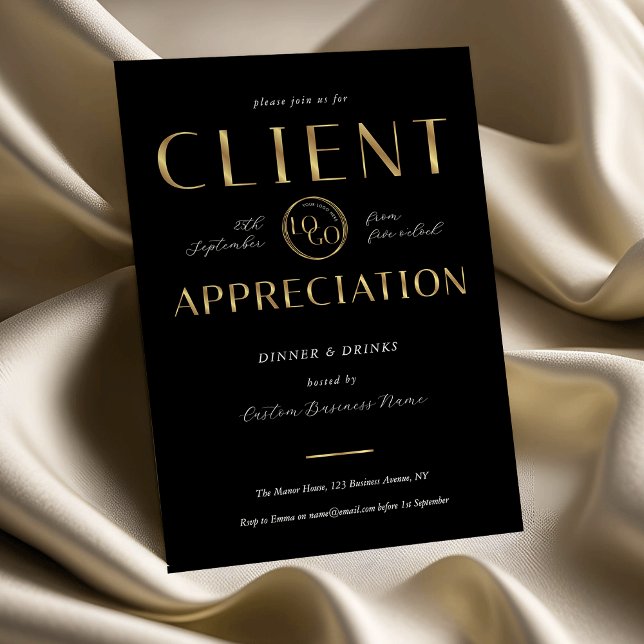 Client Appreciation Day Black & Gold Logo Company Invitation (Creator Uploaded)
