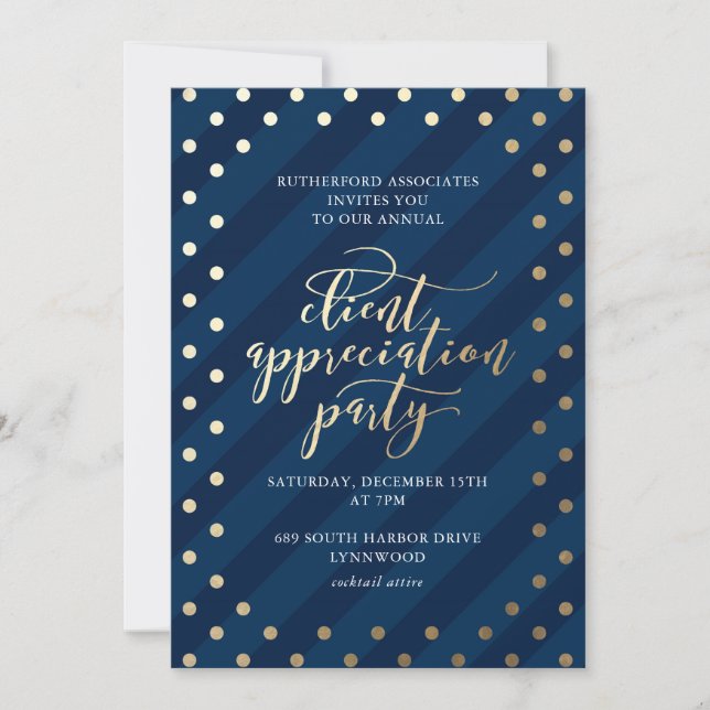 Client Appreciation Foil Navy Holiday Party Invita Invitation (Front)