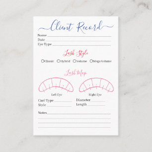 Client d'extension Eyelash Formulaire de Carte de 