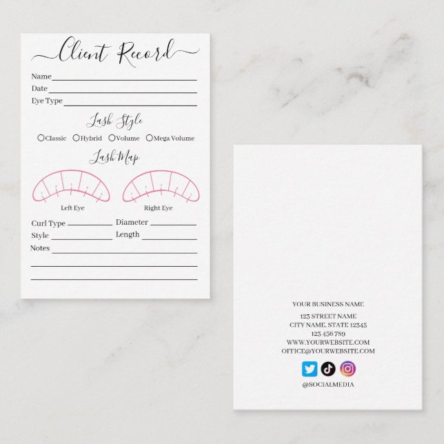 Client d'extension Eyelash Formulaire de Carte de  (Devant / Derrière)