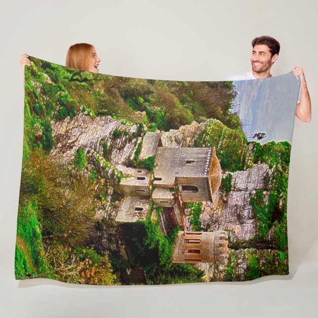 Cliff Castle, Sicily, Italy Acrylic Art Fleece Blanket (In Situ)
