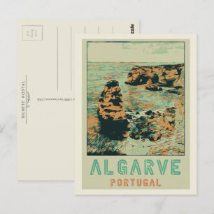 Cliff coast illustration Algarve Portugal Postcard