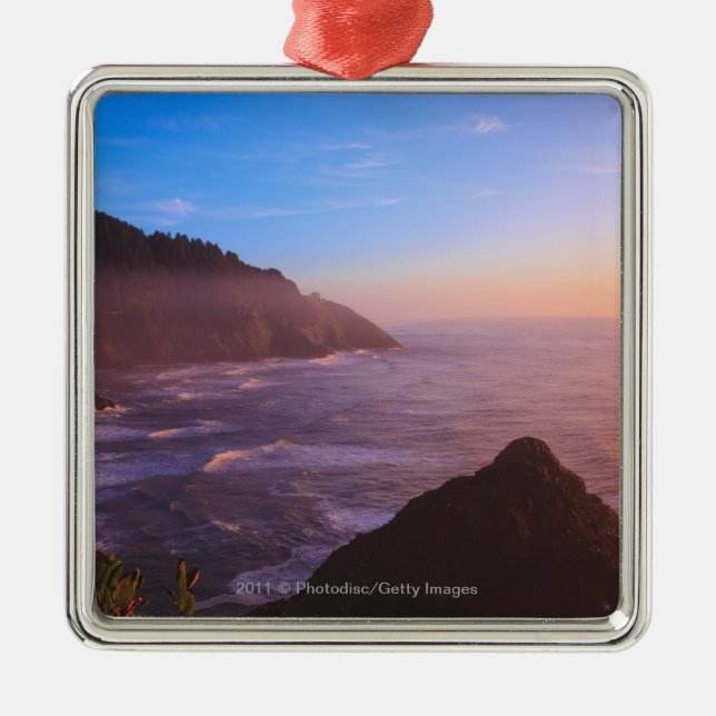 Cliff Coastal View In Oregon at Sunset Metal Ornament (Front)