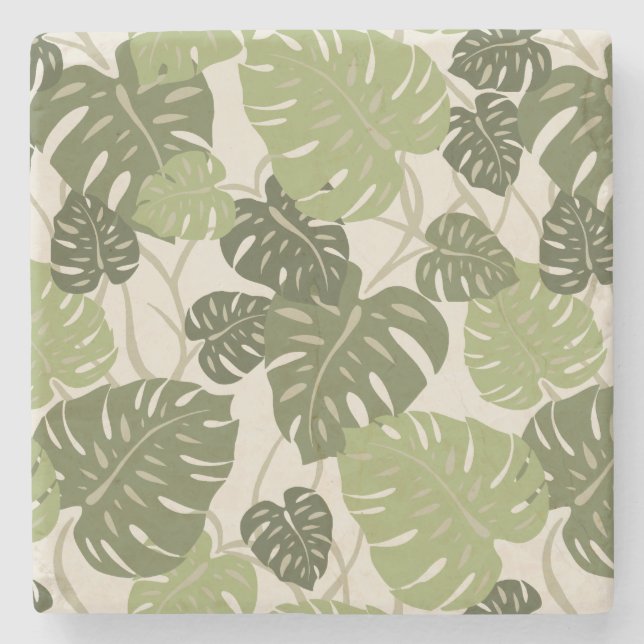 Cliff Hanger Hawaiian Leaf Print Tiki Bar Coasters (Front)