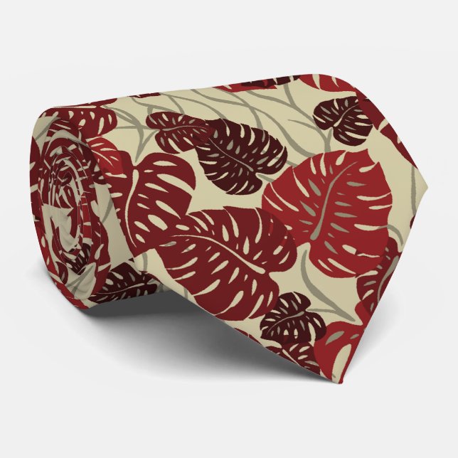 Cliff Hanger Hawaiian Monstera Leaf 2-sided Print Tie (Rolled)