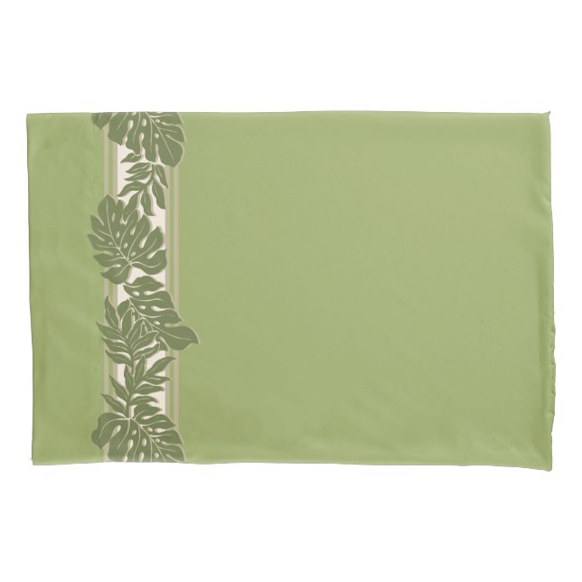 Cliff Hanger Hawaiian Monstera Leaf Green Pillowcase (Front)