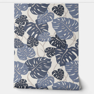Cliff Hanger Hawaiian Monstera Leaf  - Indigo Wallpaper