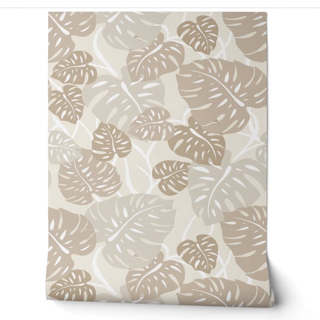 Cliff Hanger Hawaiian Monstera Leaf  - Natural Wallpaper (Unrolling)