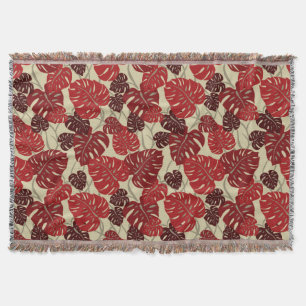 Cliff Hanger Hawaiian Monstera Leaf Throw Blanket