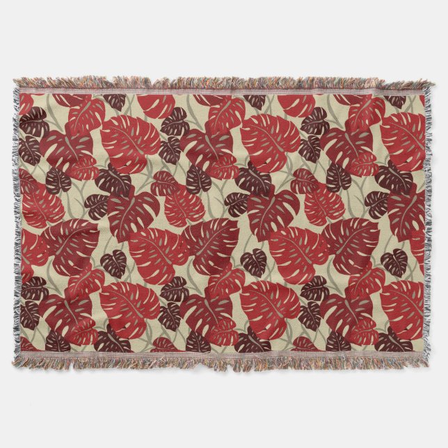 Cliff Hanger Hawaiian Monstera Leaf Throw Blanket (Front)
