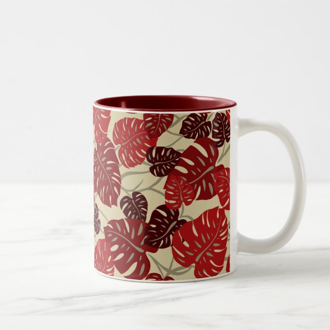 Cliff Hanger Hawaiian Monstera Leaf Two-Tone Coffee Mug (Right)