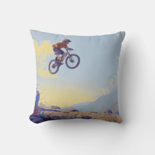 Cliff Jumping BMXer- BMX Rider Design Throw Pillow