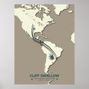 Cliff Swallow Migration Map – Minimalist Vintage Poster