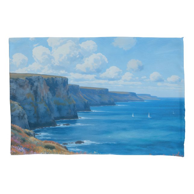 "Cliffs of Endless Horizon" – A Welsh Seascape Pillowcase (Front)