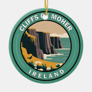 Cliffs of Moher Ireland Floral Travel Art Vintage Ceramic Ornament