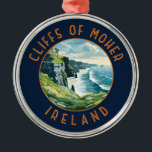 Cliffs of Moher Ireland Retro Distressed Circle Metal Ornament<br><div class="desc">Cliffs of Moher vector art design. The Cliffs of Moher are sea cliffs located at the southwestern edge of the Burren region in County Clare,  Ireland.</div>