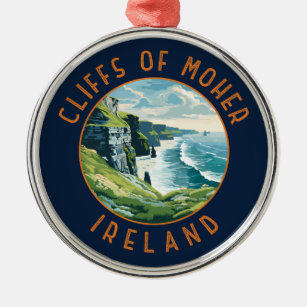 Cliffs of Moher Ireland Retro Distressed Circle Metal Ornament