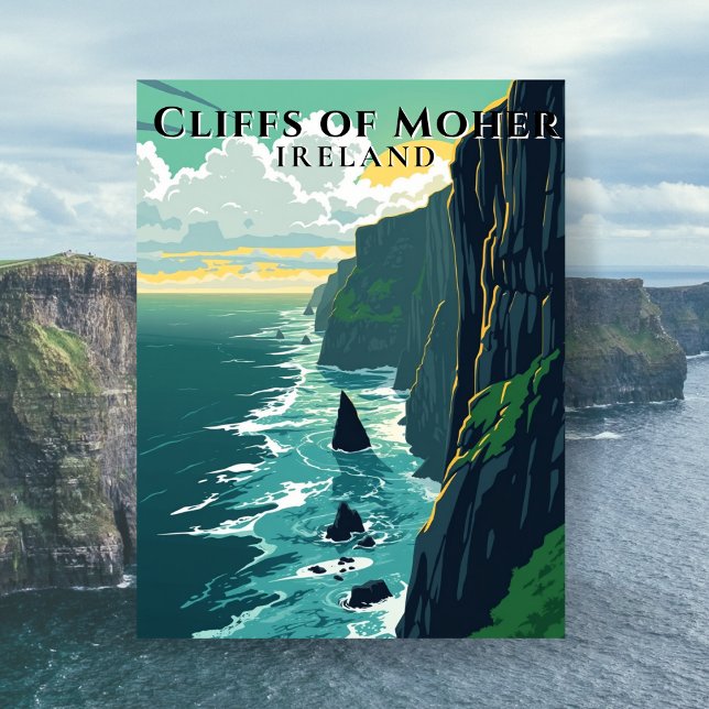 Cliffs of Moher Ireland Retro Landscape Travel Postcard (Cliffs of Moher Ireland Retro Landscape Travel Postcard)