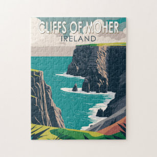 Cliffs of Moher Ireland Travel Art Vintage Jigsaw Puzzle