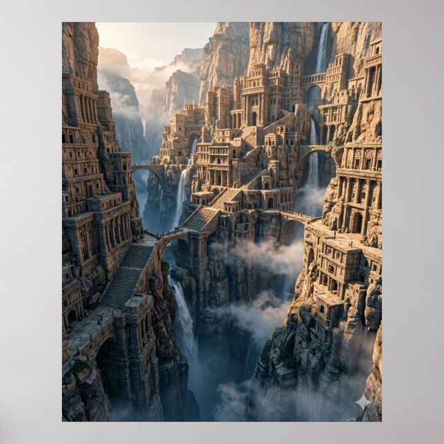 Cliffside Ancient Mountain City Poster (Front)