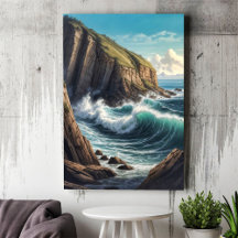 Cliffside Brown Blue Ocean Waves Seaside 