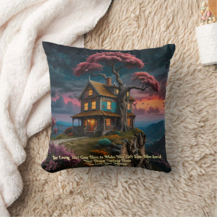 Cliffside Cosy Cottage Throw Pillow