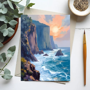 Cliffside Cove   Coastal Ocean Watercolor Painting Postcard