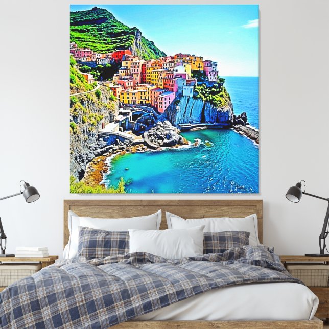 Cliffside Dreams: Manarola’s Colours Canvas Print (Insitu(Bedroom))