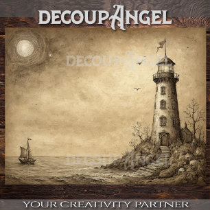 Cliffside lighthouse: Nautical Sketch - Decoupage  Tissue Paper