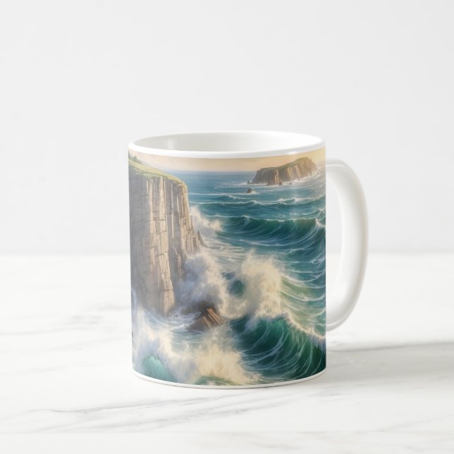 Cliffside Ocean Waves Coastal Landscape Coffee Mug (Front Right)