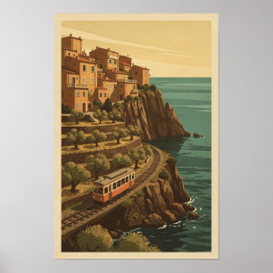 Cliffside Village Seaside Railway Vintage Poster