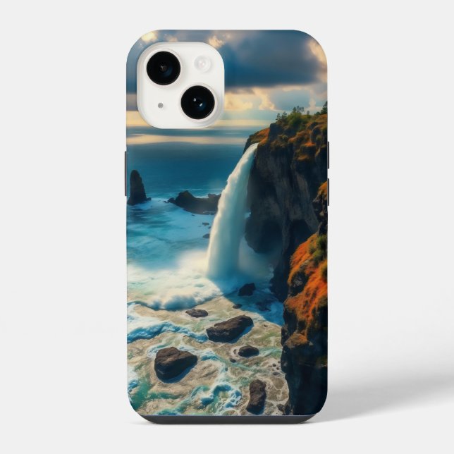 cliffside waterfall plunges gracefully  iPhone case (Back)